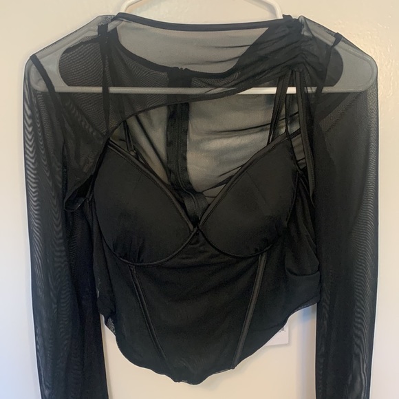 LEAU Milan mesh bustier top black size extra large - Picture 3 of 6